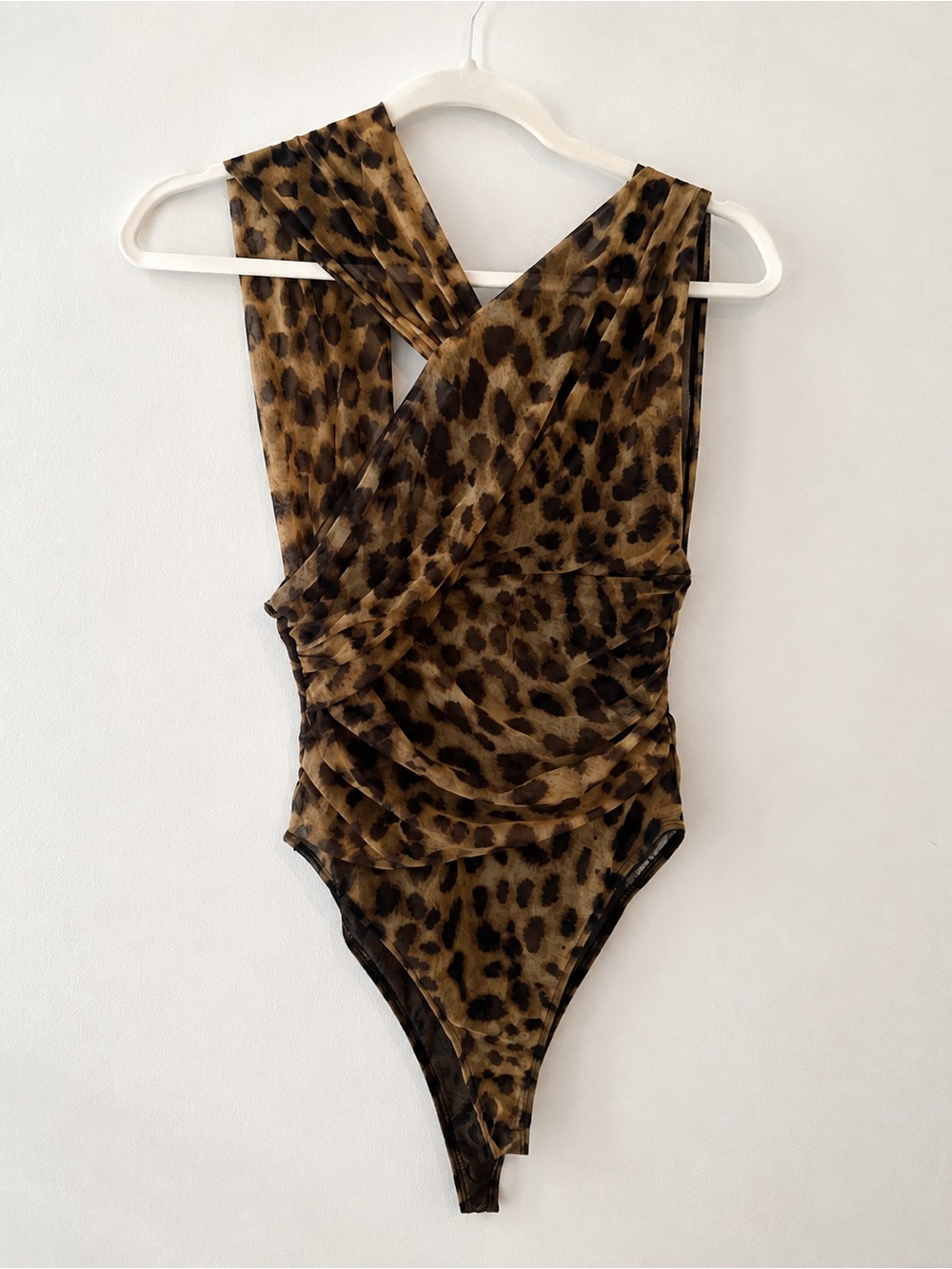 Zara Leopard Print Draped Ruched One Piece Bodysuit Brown Black
